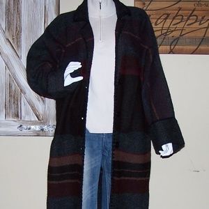 Long Stripped Alpaca Wool Blanket Coat